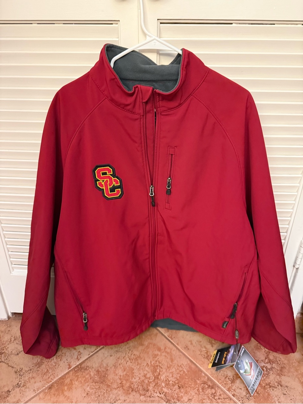 Red Men's Puffer Jacket with Embroidered SC Logo